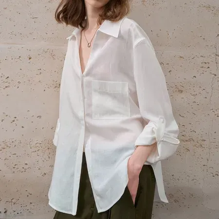 Women's Linen Collarless Shirt