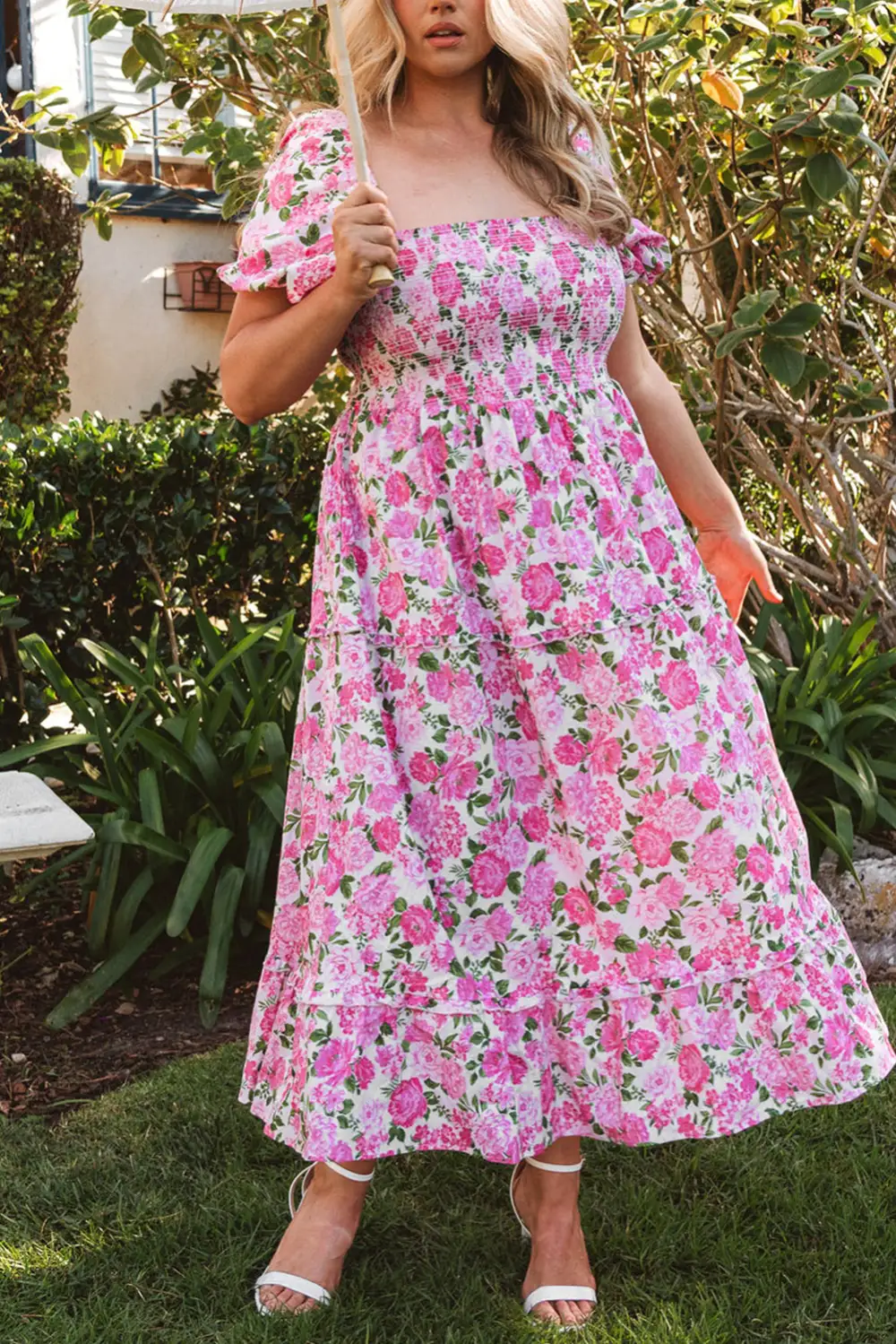 Maxi Dainty Floral Smocked Puff Sleeve Flowy Long Dress