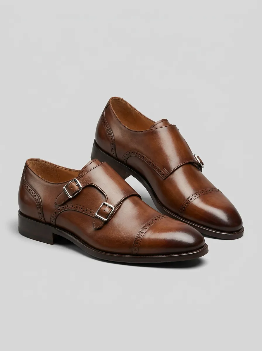 Men's Classic Classic Business Leather Double Monk Strap Shoes
