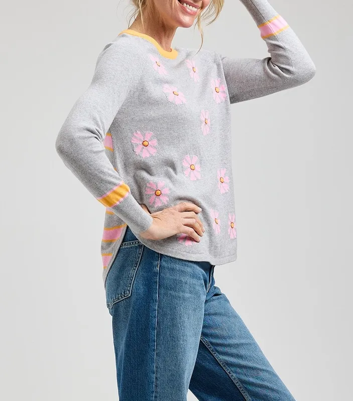 Cotton Cashmere Daisy Ribbed Sweater