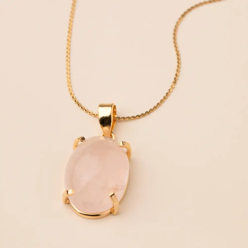 Oval Rose Quartz Pendant Necklace