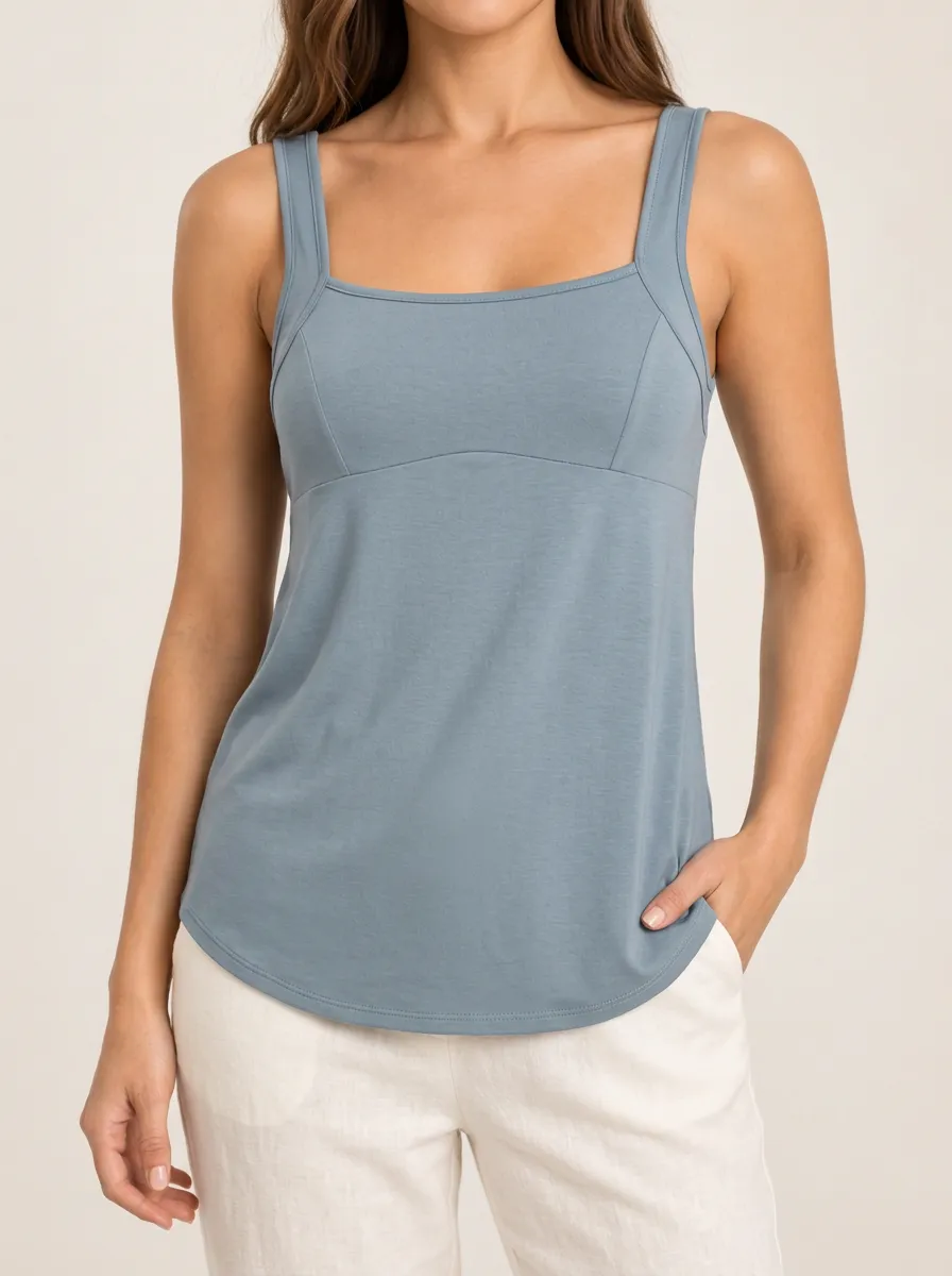 Women's Square Neck Button Front Linen Camisole Top
