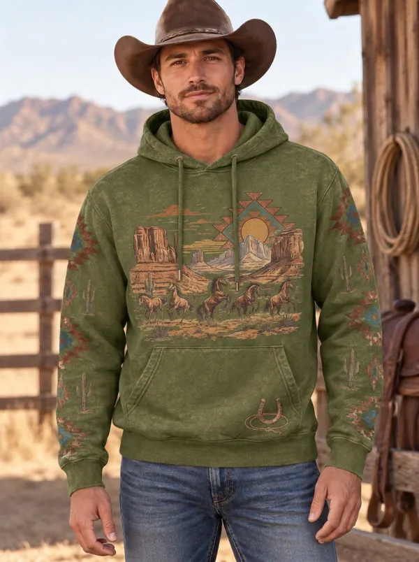 Men's Classic Western Cowboy Horse Desert Graphic Hoodie