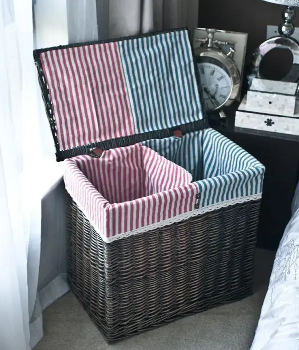 Lidded Two-Compartment Wicker Cotton Laundry Sorter