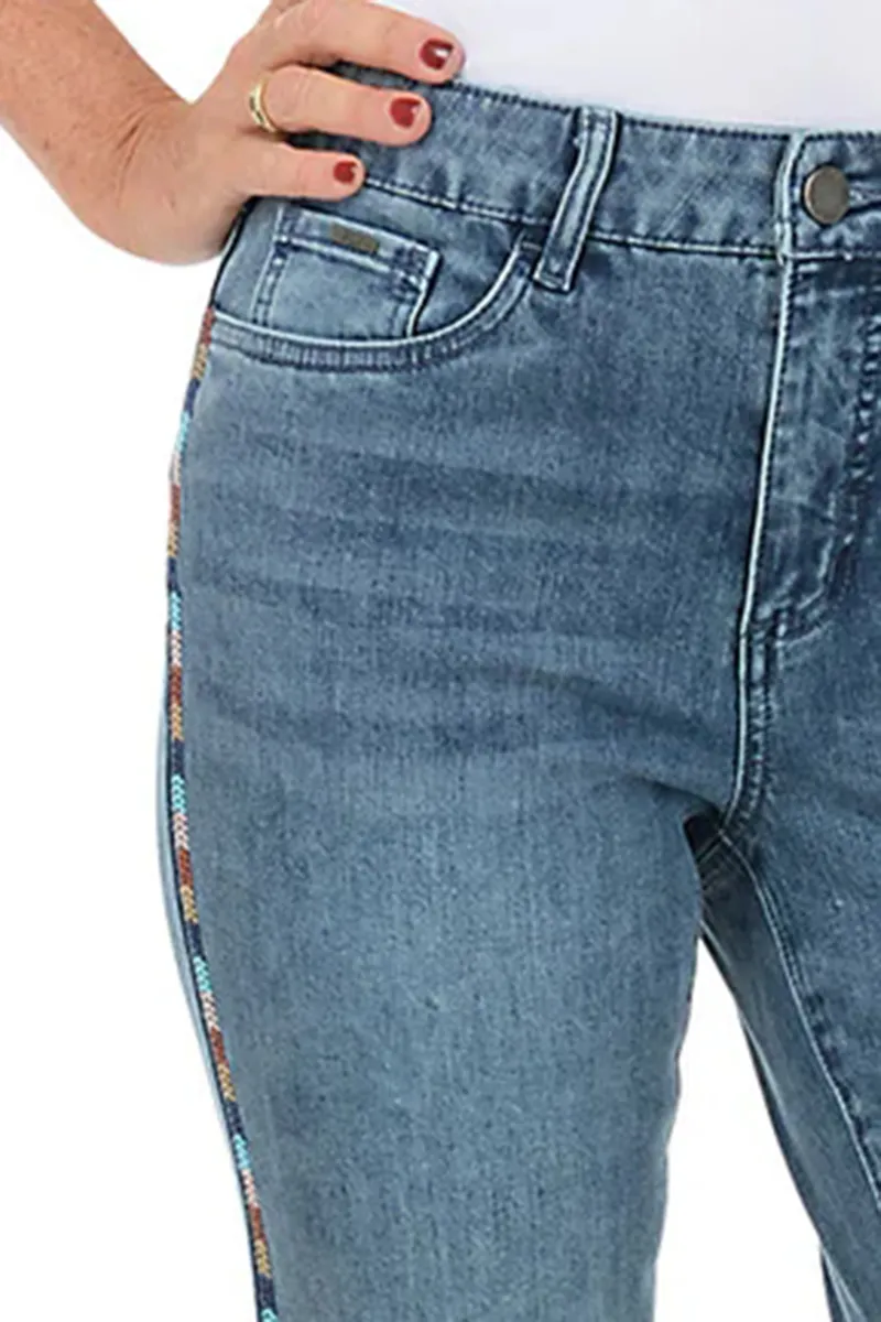 Embroidered Chevron Denim Ankle Pant