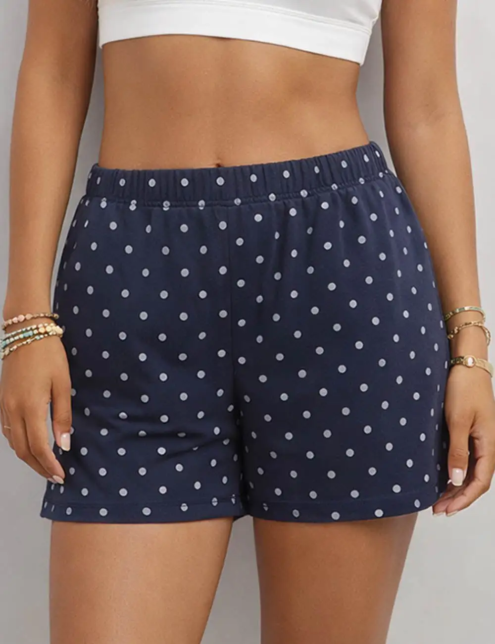 Polka Dot Elastic Waist Pocket Wide Leg Shorts