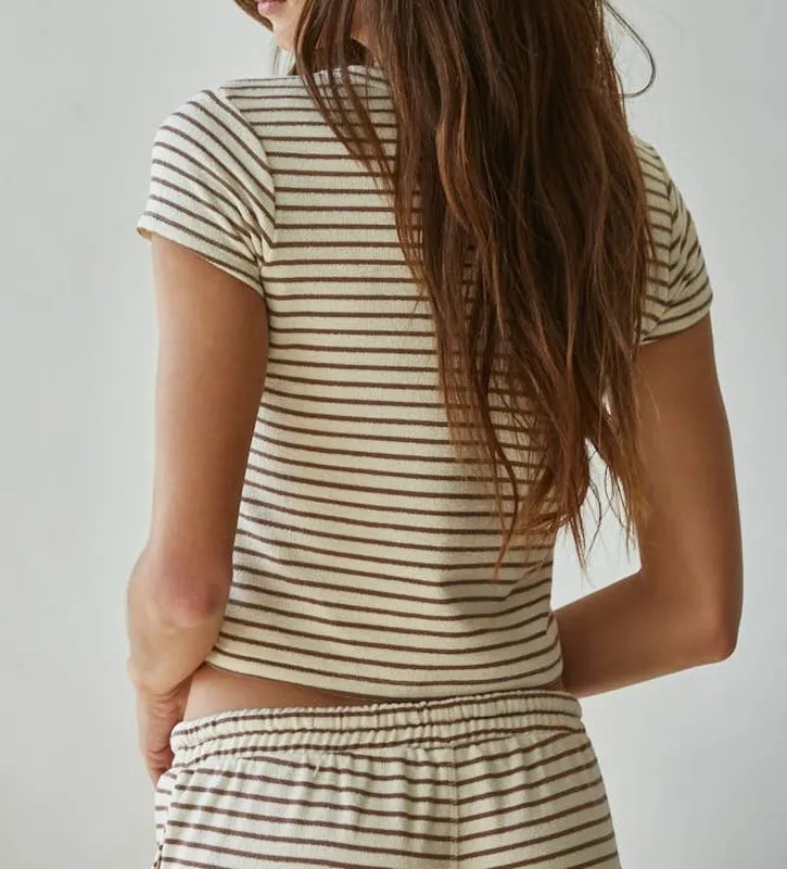 Cream Striped Cotton Blend Top
