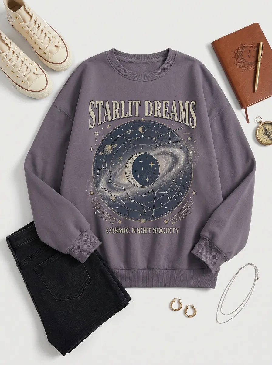 Women's Starlit Dreams Celestial Galaxy Printed T-shirt