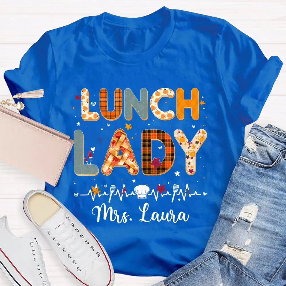 Personalized Name Lunch Lady Colorful Letter Print T-Shirt