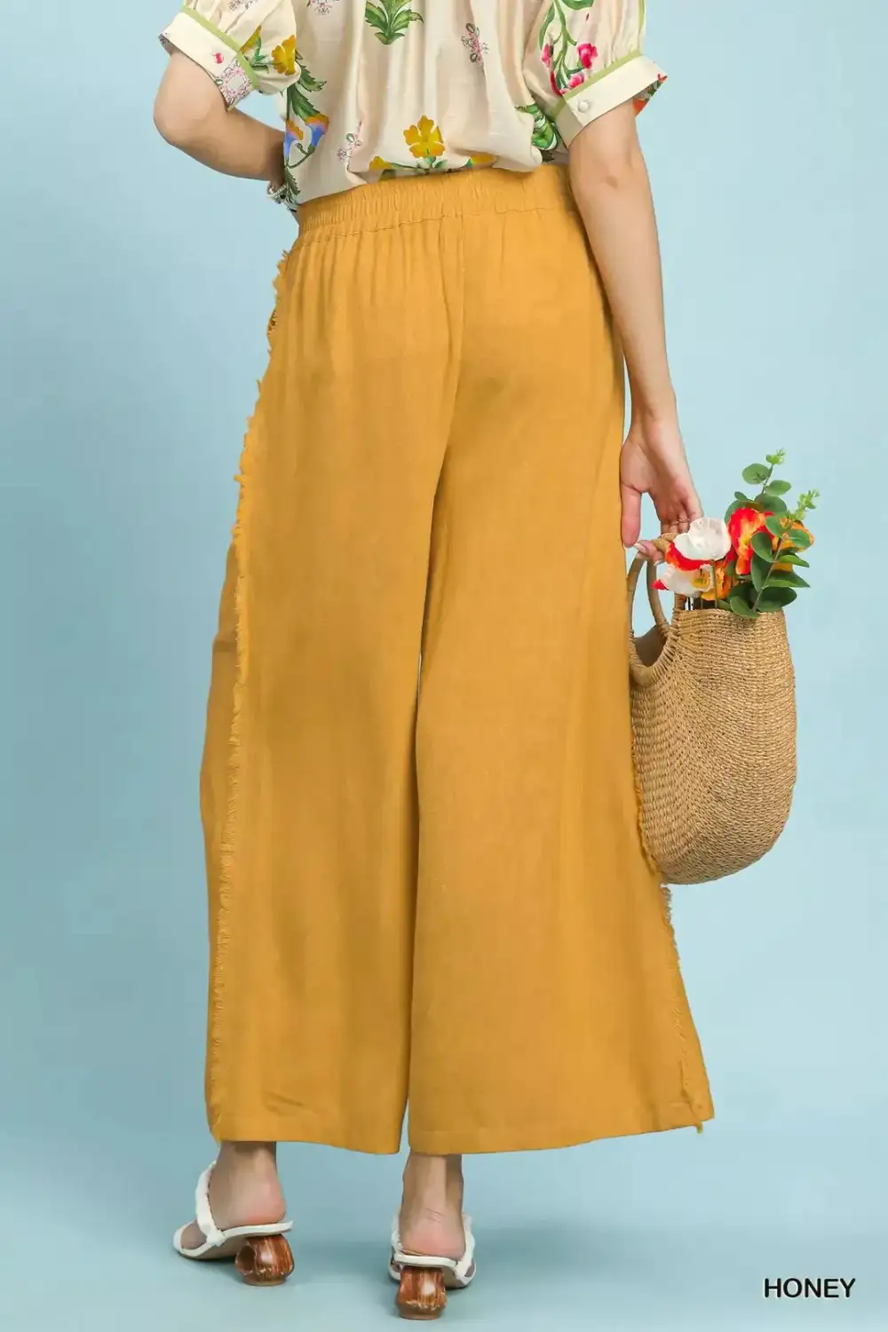 Linen Frayed Side Pocket Wide Leg Pants