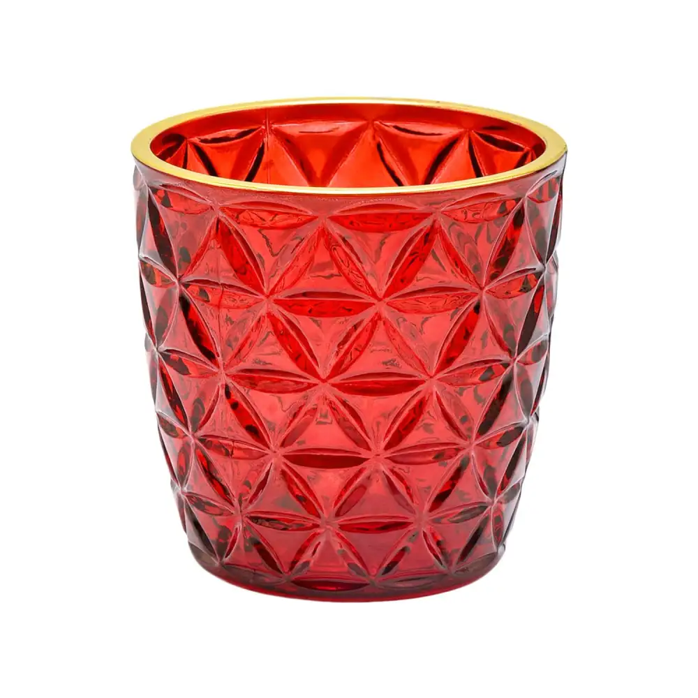 Red Glass Votive Holder With Gold Rim