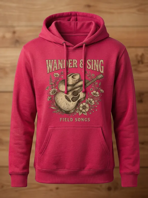 Country Music Cowboy Hat Guitar Floral Pullover Hoodie