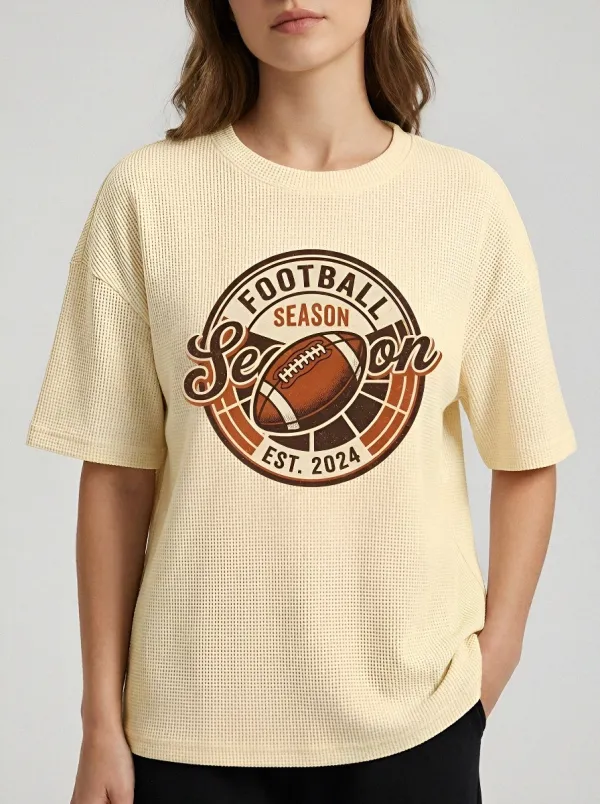 Women's Game-Day Football Season Vintage Graphic Printed Waffle T-Shirt