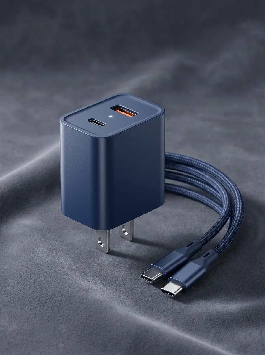 Dual Port Navy Blue Wall Charger