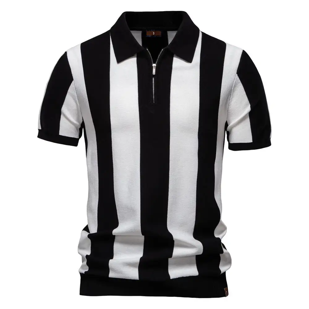 Half Zip Spread Collar Short Sleeve Fine Knit Polo Shirt