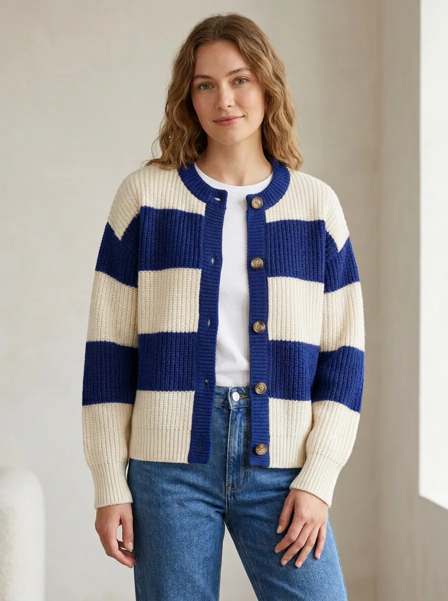 Sport Cardigan Rugby Striped Knit Cardigan