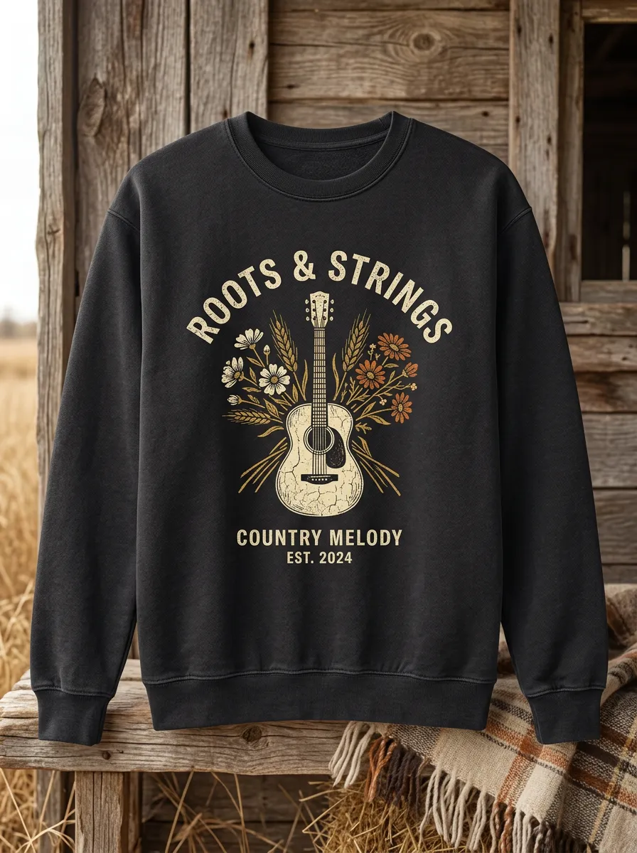 Guitar Floral Unisex Country Music Crew Neck Sweatshirt