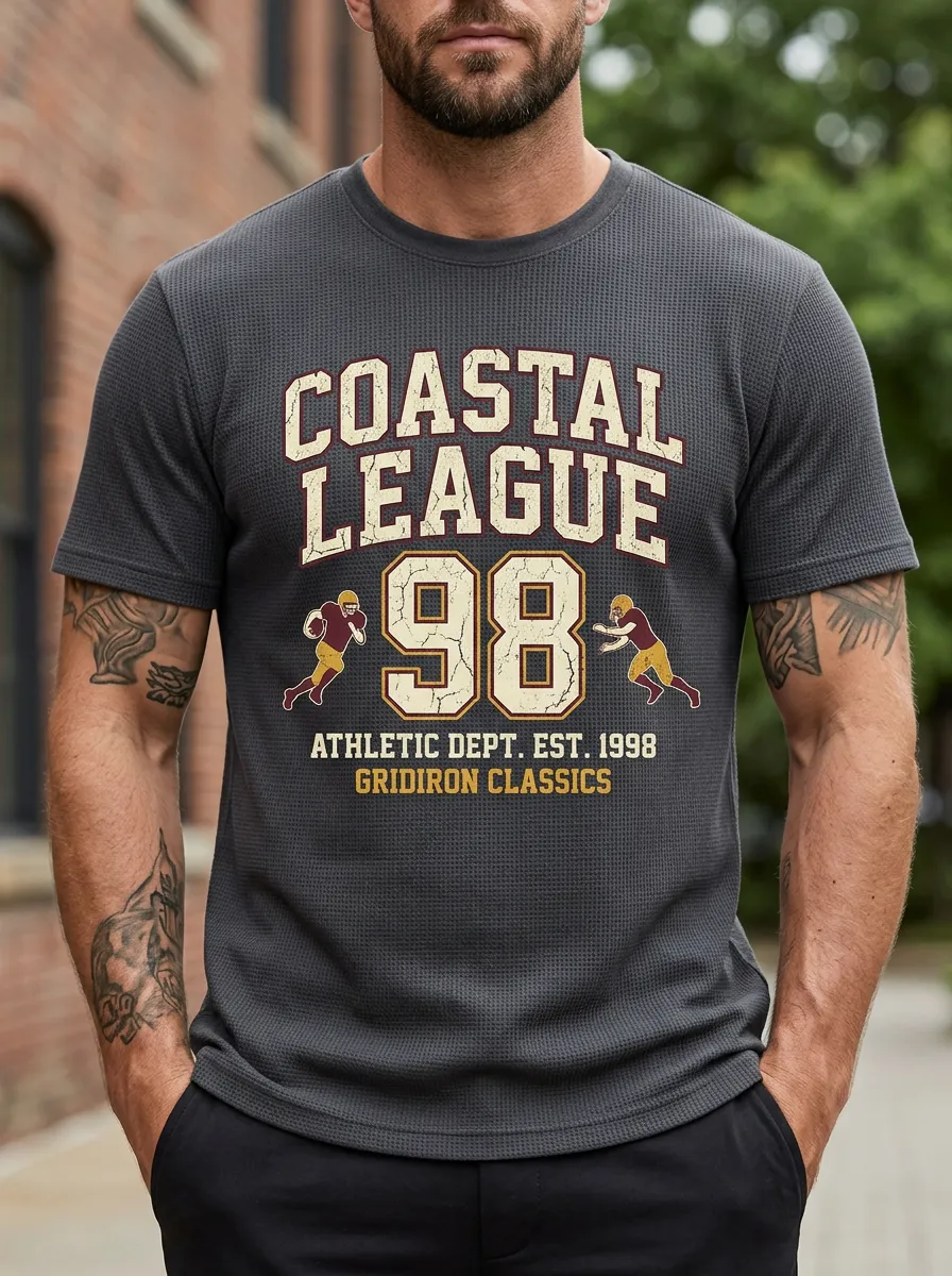 Men's Classic Football Ball Athletic Crew Neck Graphic T-Shirt
