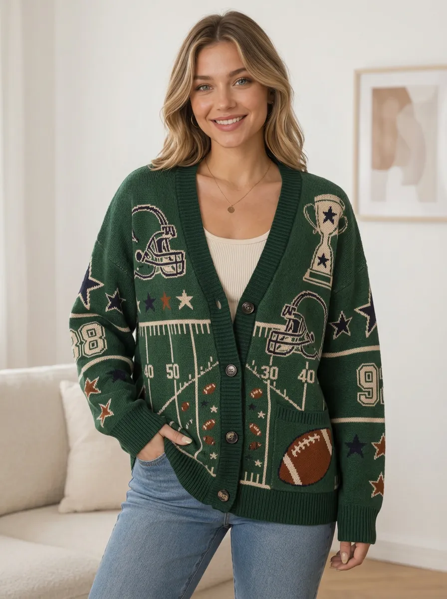 Women's Football Fan Helmet Trophy Cardigan