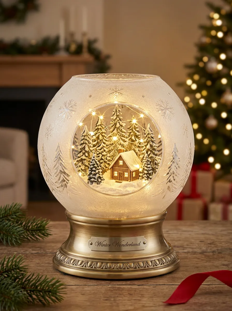 Festive Winter Wonderland Cabin Scene Holiday Design Christmas Light-Up Tree Decor