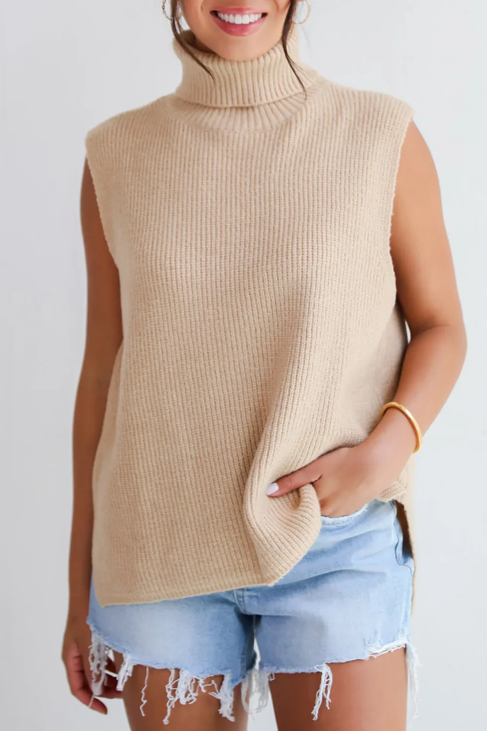 Taupe Turtleneck Sweater Top