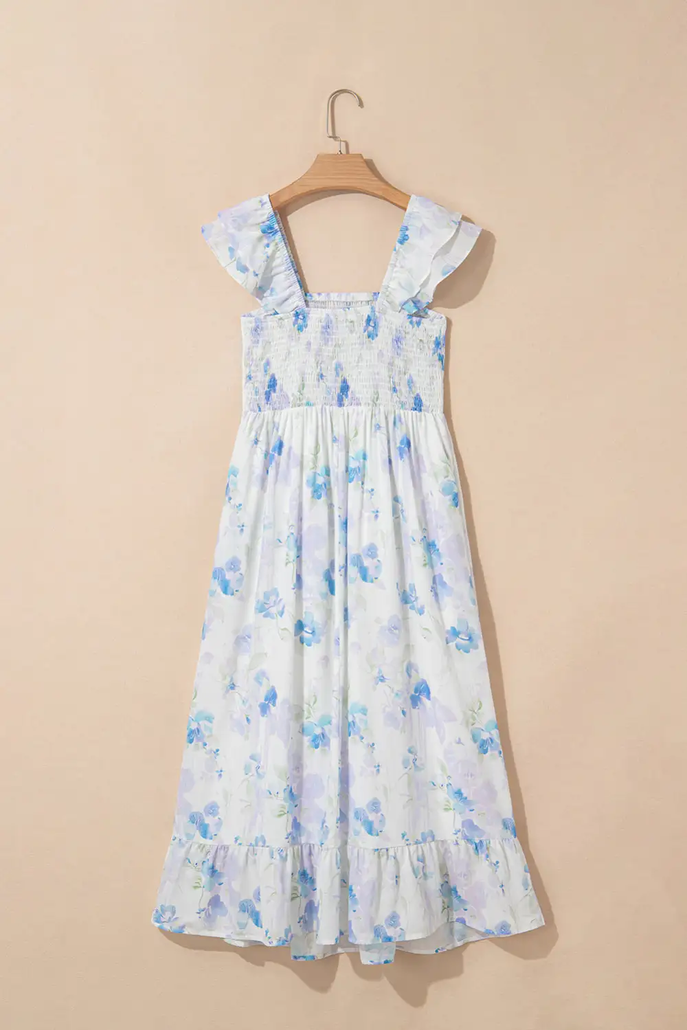 Floral Smocked High Waist Double Ruffle Sleeveless