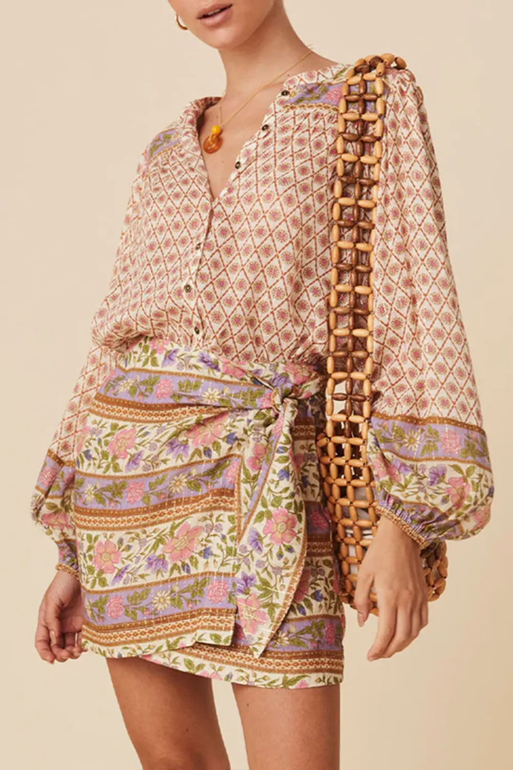 Floral Puff Sleeve Boho Shirt Blouse