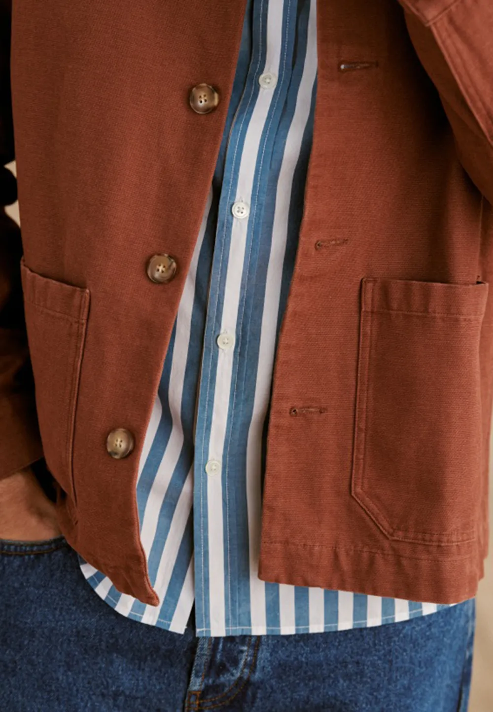Rust Brown Cotton Blend Button Front Jacket