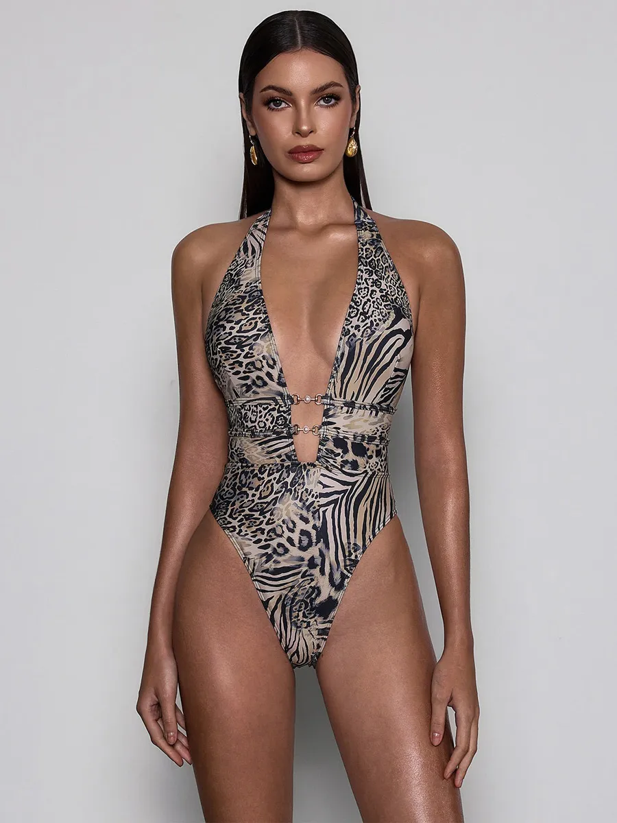 Milana Plunge Neck Animal Printed Bodysuit
