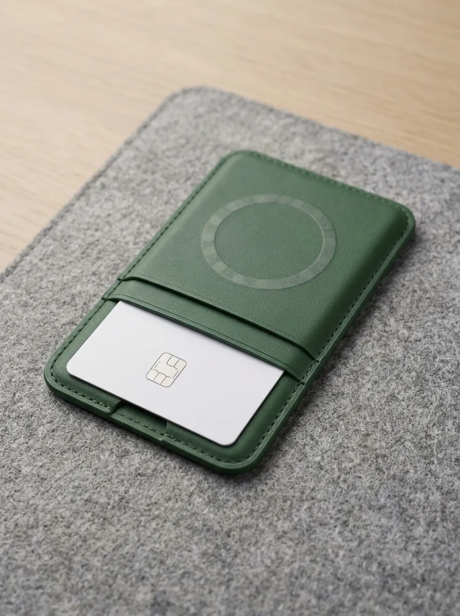 Green Magnetic Leather Phone Card Holder