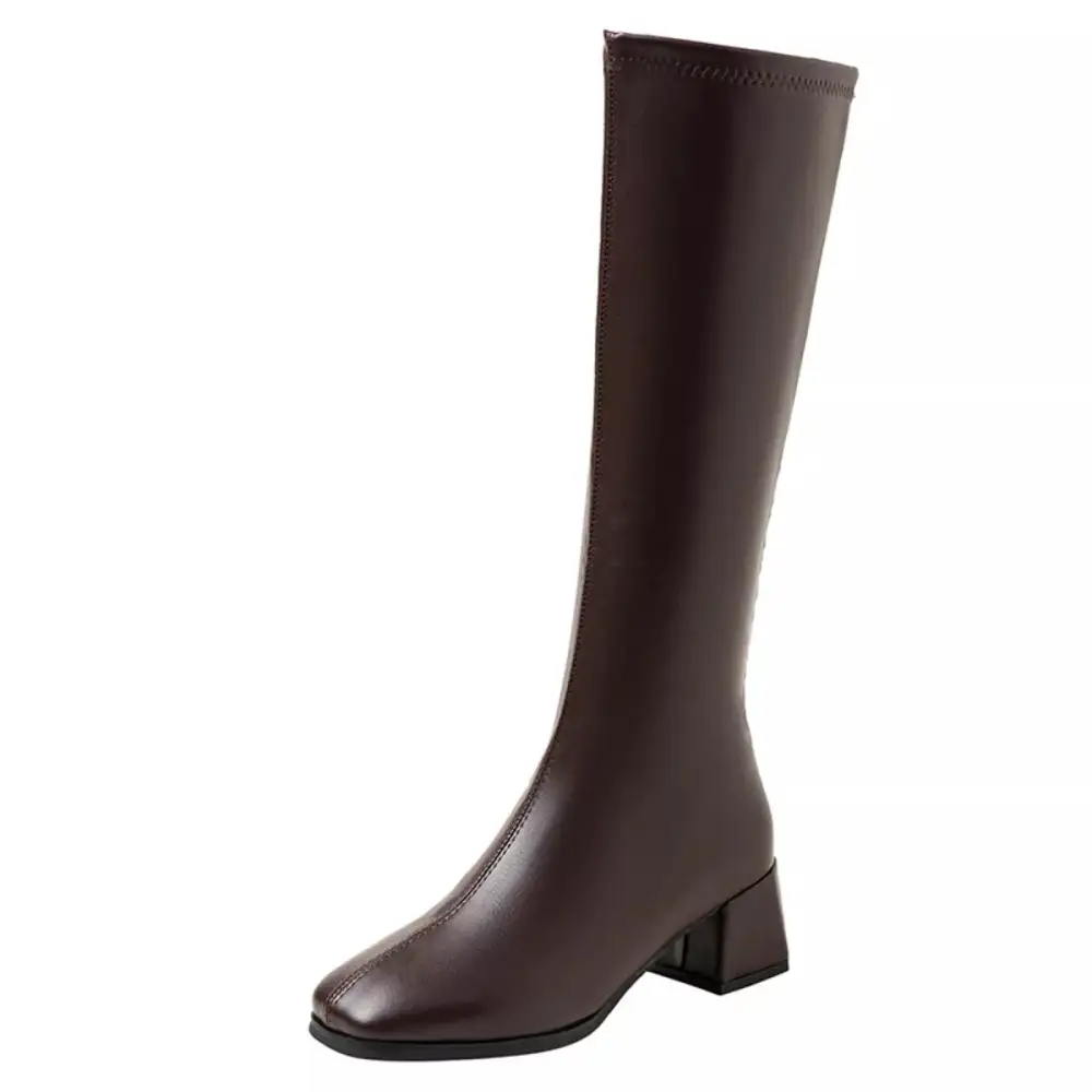 Classic Square Toe Block Heels Boots