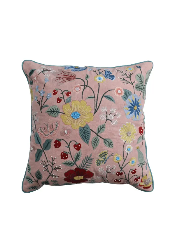 Embroidered Floral Paisley Cotton Decorative Cushion Cover