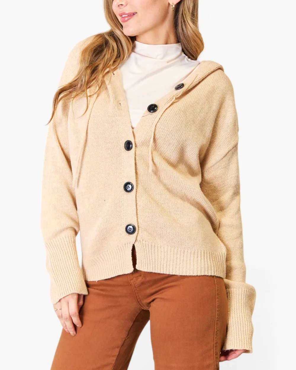 Button Front Hooded Cardigan