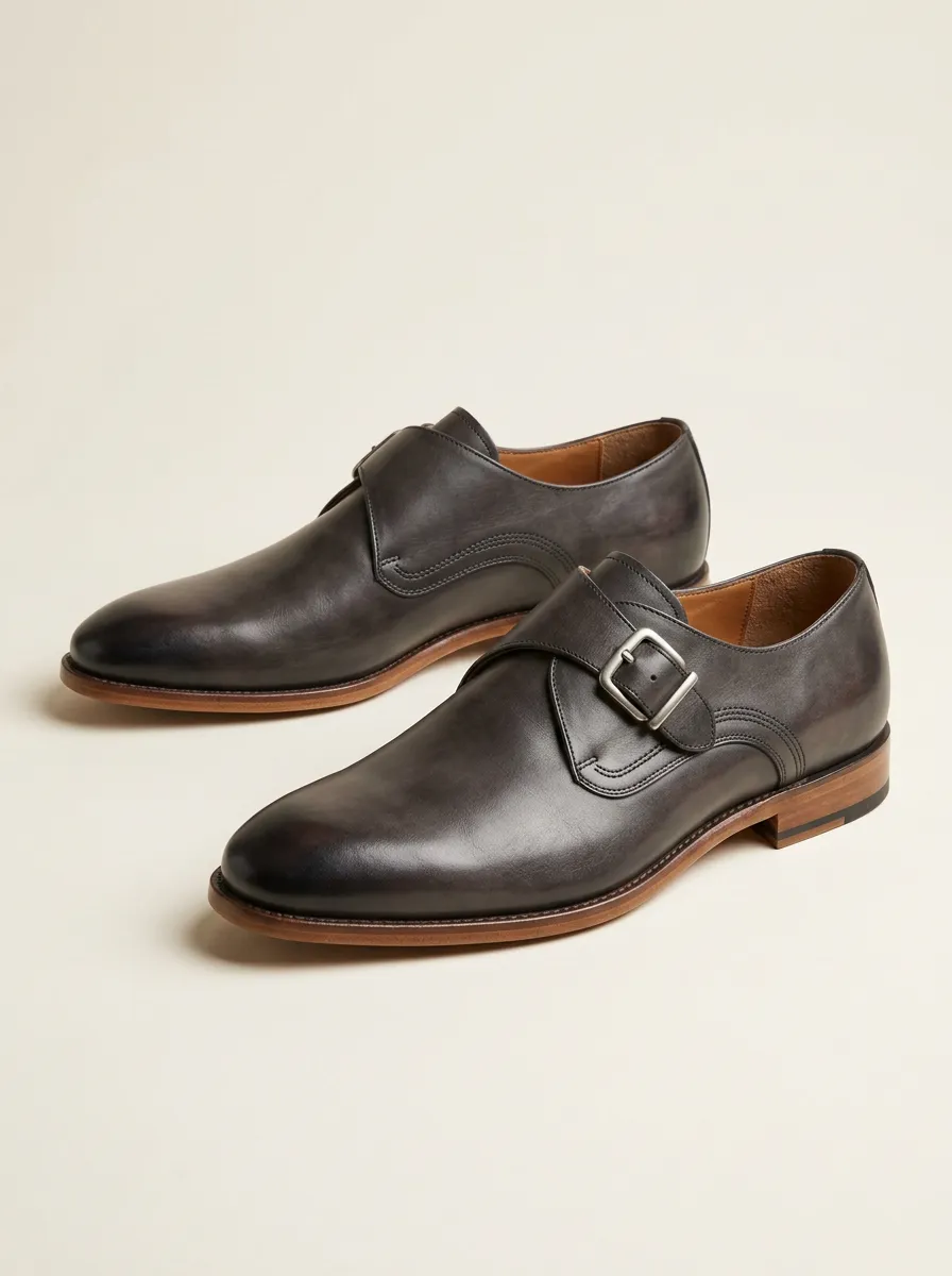 Men's Formal Business Single Monk Strap Leather Shoes