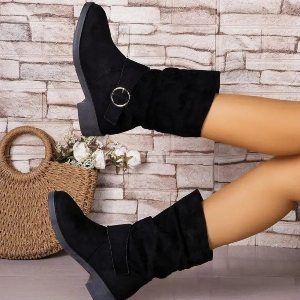 Tiered Round Toe Block Heels Boots