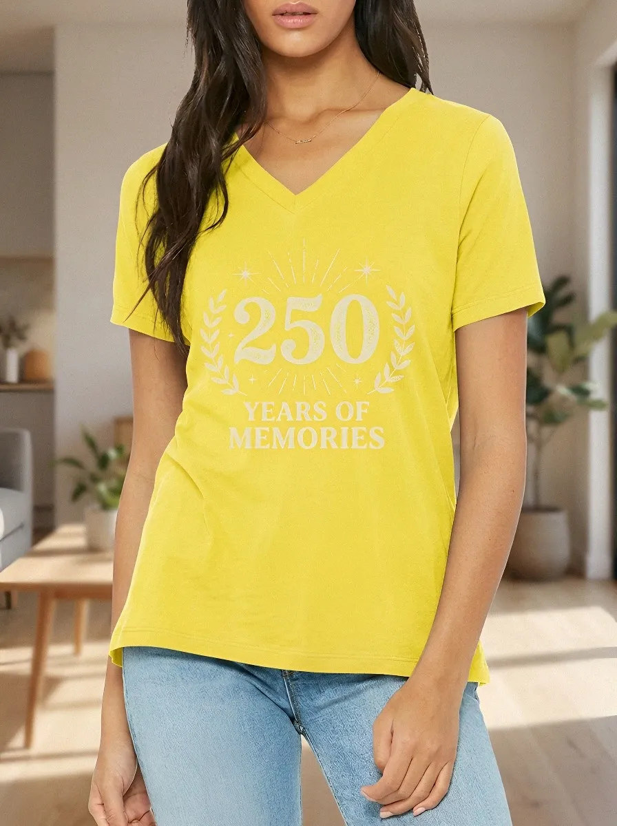 Women's 250 Years Of Memories Laurel Wreath Printed V-Neck T-Shirt