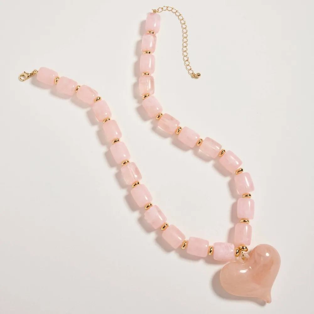 Barrel Bead Heart Necklace