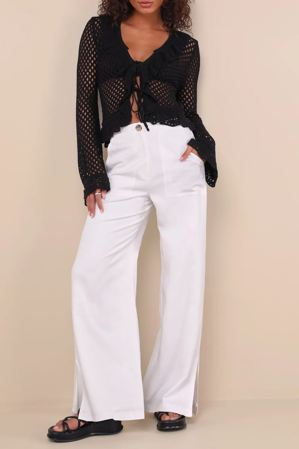 Daily Knit Tie-Front Long Sleeve Top