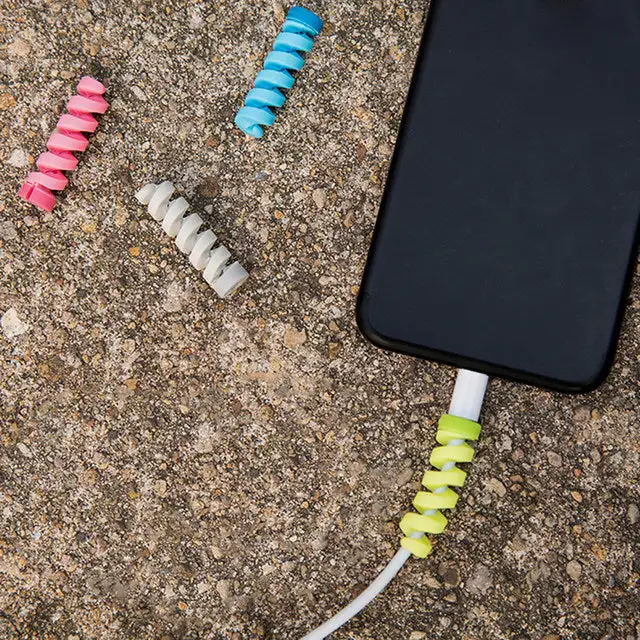 Silicone Spiral Charger Cable Saver, Spring Pack of 4
