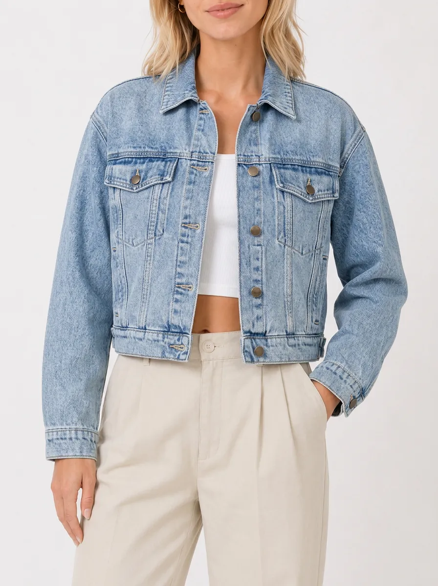 Women's Vintage Light Wash Denim Cropped Jacket