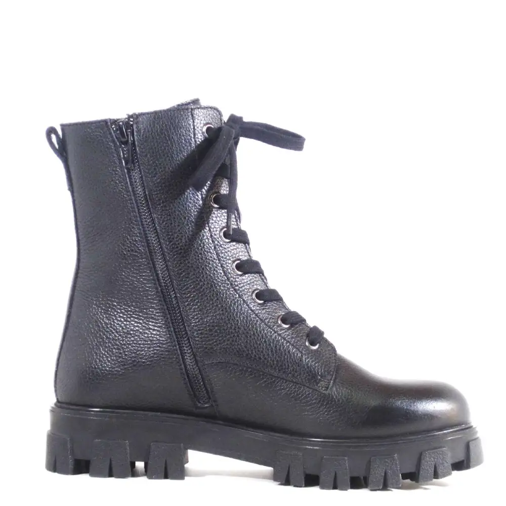 Leather Zip Combat Ankle Boots