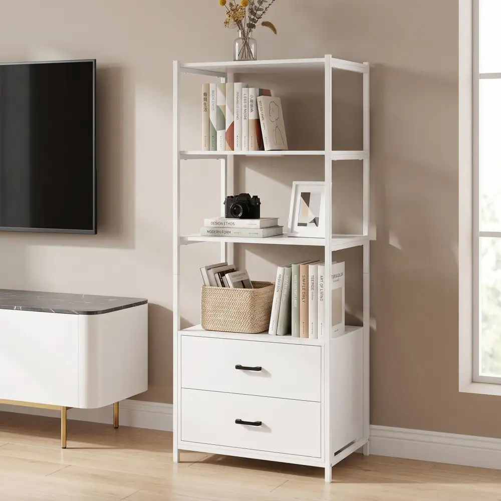 Open Concept Metal Frame Drawer Storage Shelf
