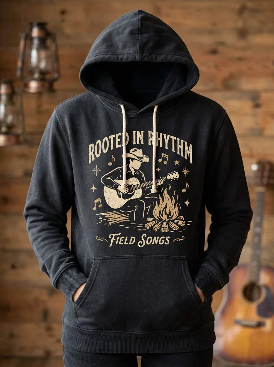 Country-Road Guitar Cowboy Country Music Graphic Hoodie