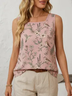Hummingbird Bird Floral Women's Loose Printed Tank Top