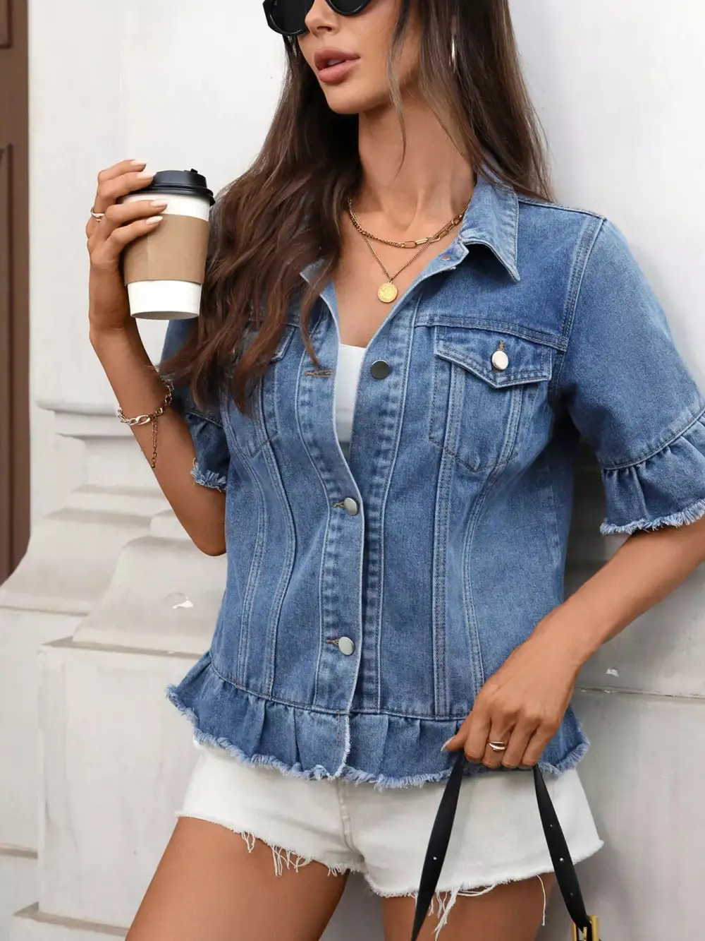Raw Hem Button Up Jacket Effortless Outfit Layer