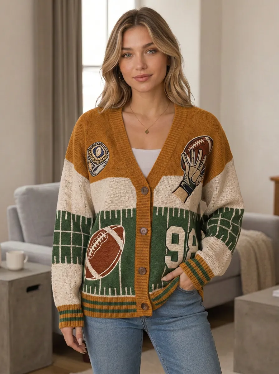 Women's Classic Gridiron Ball Knit Cardigan
