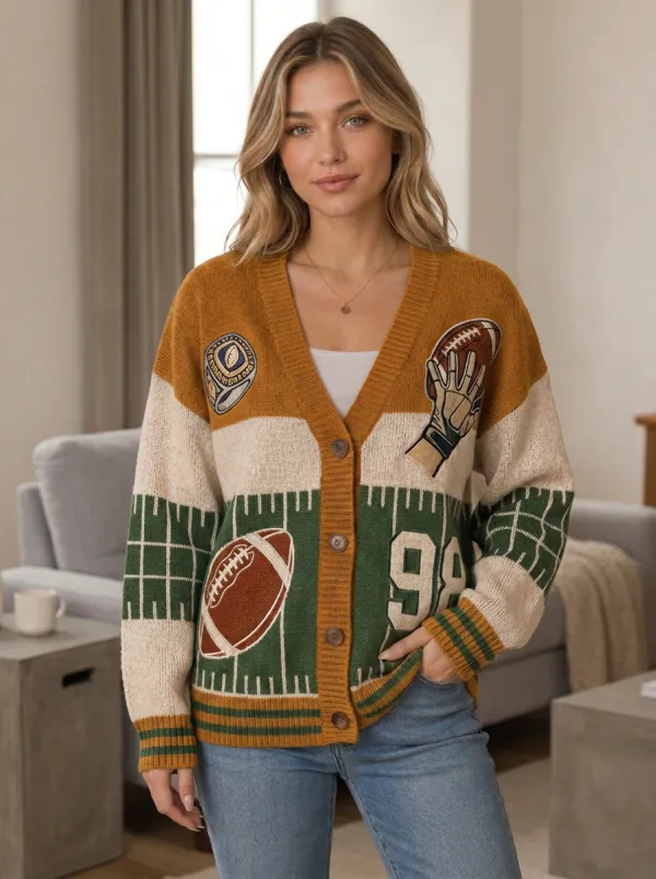 Women's Classic Gridiron Ball Knit Cardigan