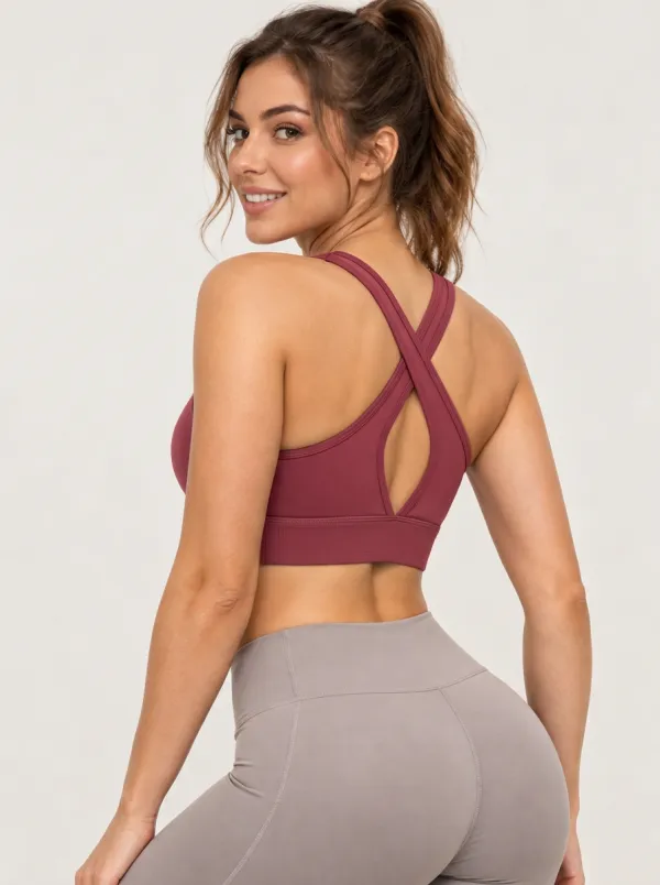 Women's Cross Back Workout Bra with Printed Detail
