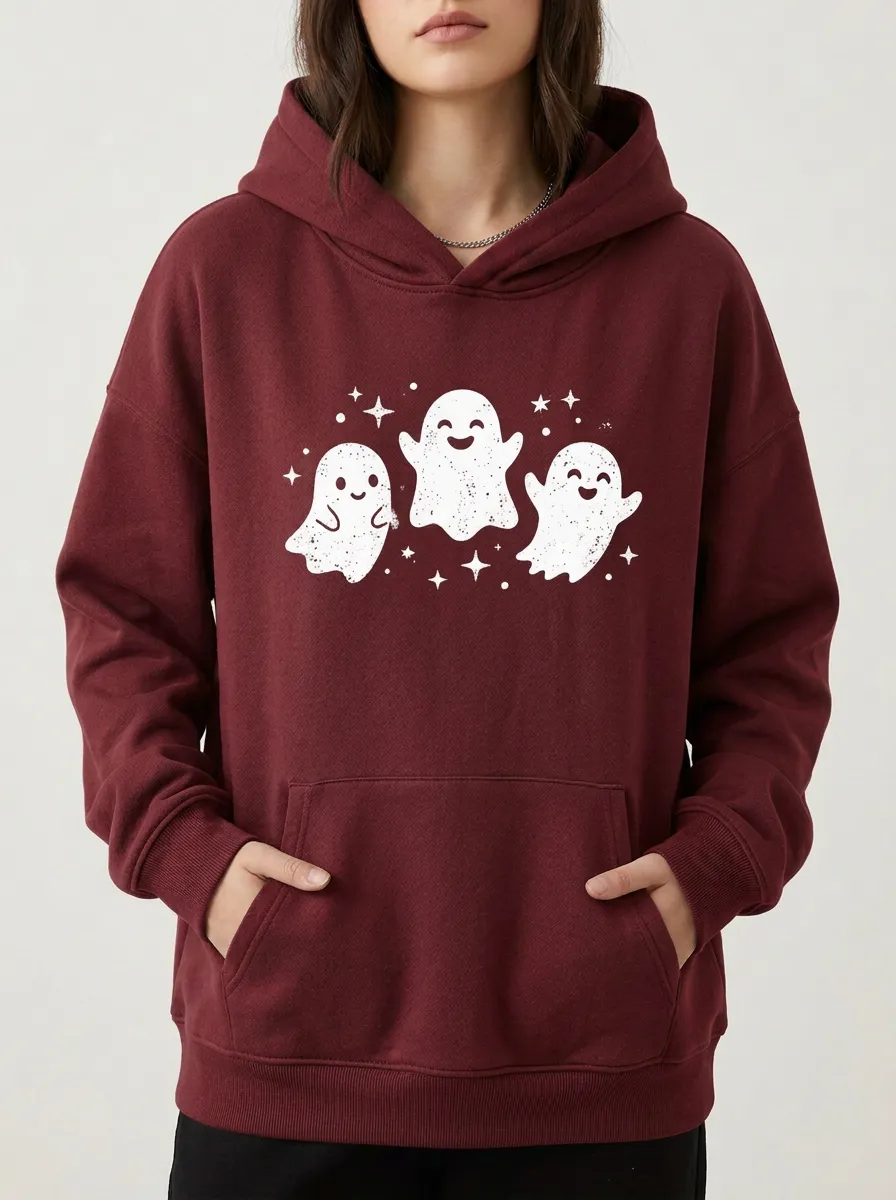 Women's Halloween Cute Ghost Stars Printed Hoodie