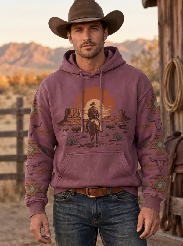 High Desert Buffalo Sunset Sun Trail Look Men's Western Sweatshirt